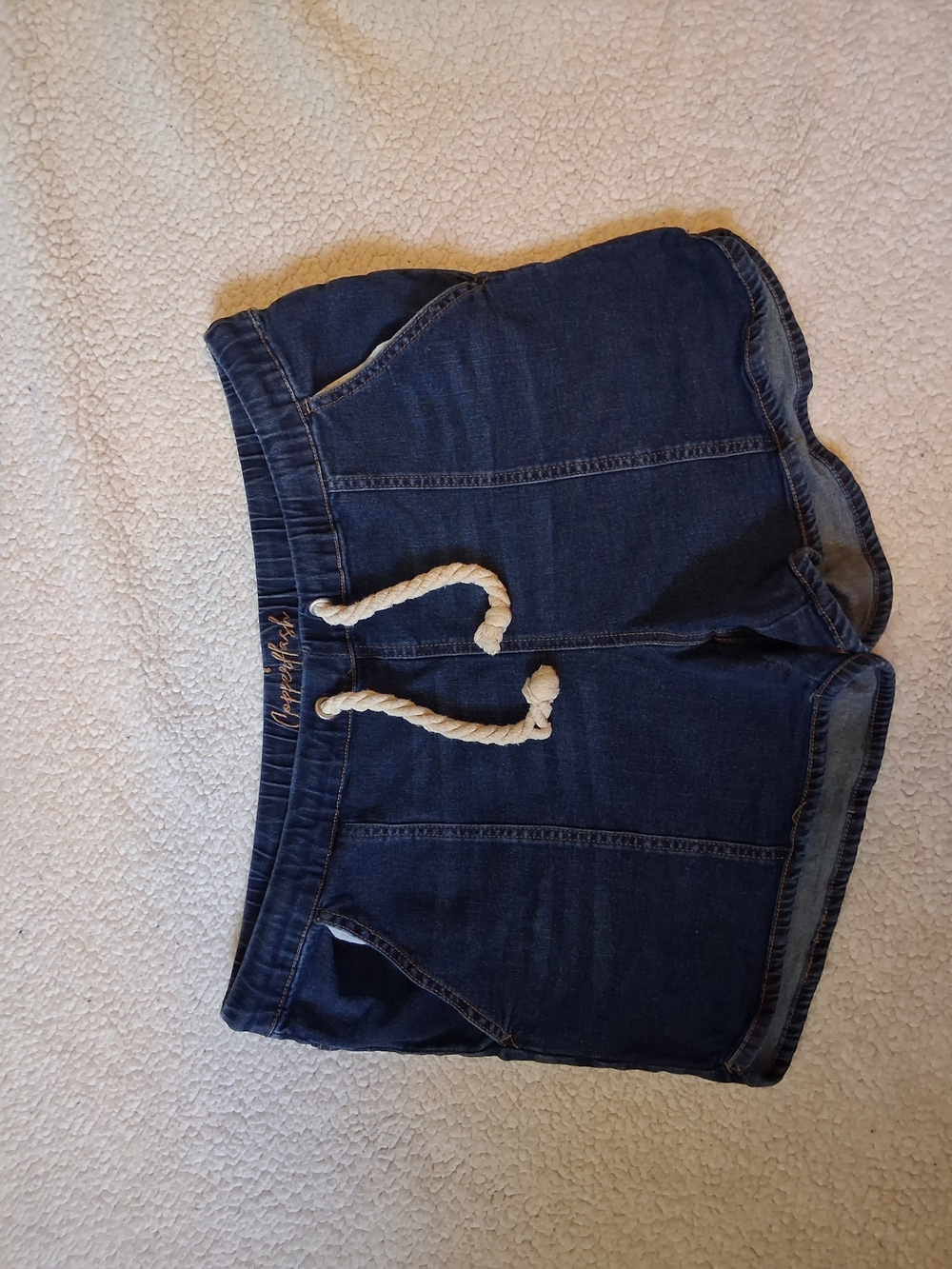 Women’s Dark Blue Denim Jean Shorts with Drawstring Waist